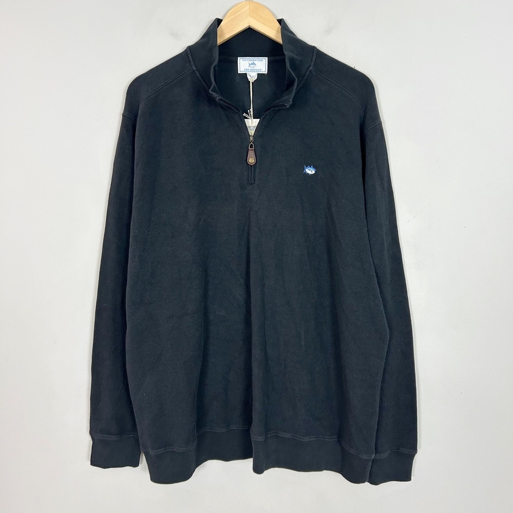 NEW Southern Tide Quarter Zip Pullover Black Ribbed Cotton Size XL Men's